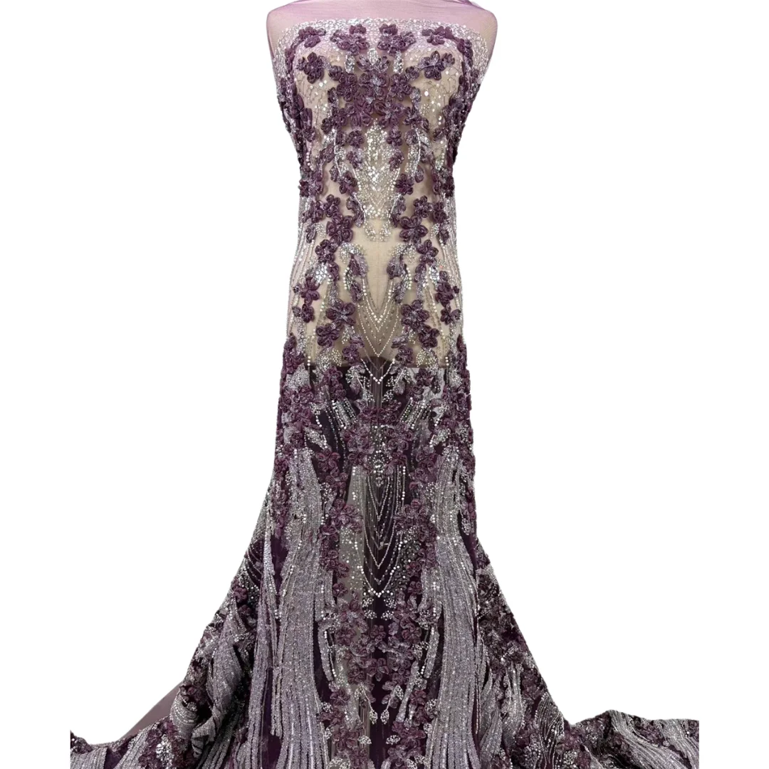 Latest African French Lace Fabric Sequins Applique Embroidery Tulle Lace High Quality Nigerian for Evening Party Banquet Dress