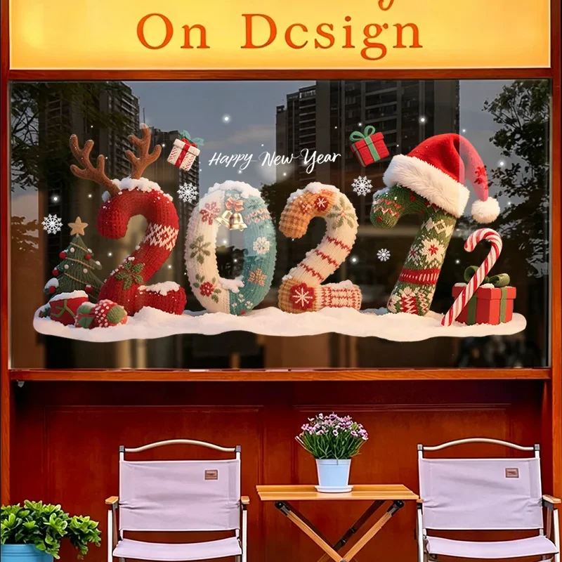 2027 Christmas Window Clings Santa Sleigh Reindeer Gingerbread Snowman Snowflake Stickers Mall Shop Window Glass Holiday Decor