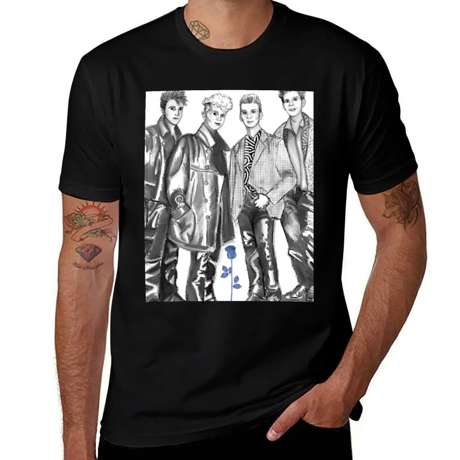 

Young Depeche Mode Boys with Blue Rose T-Shirt hippie clothes cheap stuff man t shirt slim fit t shirts for men