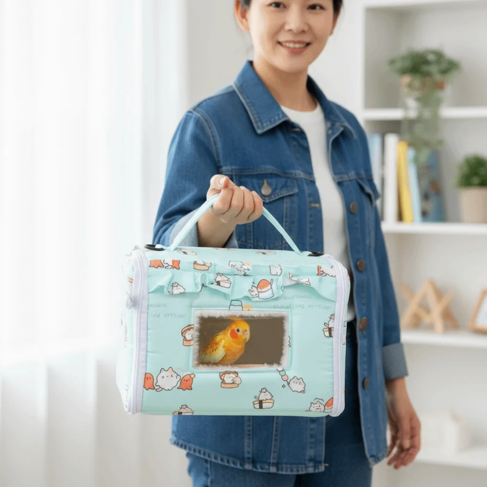 

Warm Parrot Carrier Bag Thicken Windproof Bird Cotton Nest with Window Large Space Hamster Outdoor Bag Small Pets