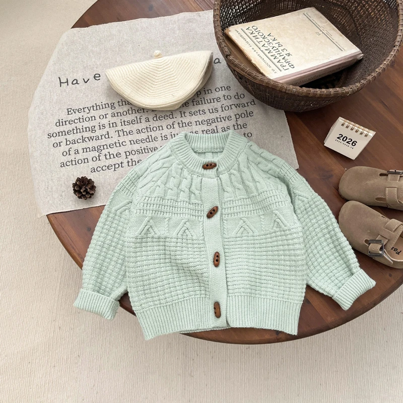 IYEAL Spring Baby Korean Knitted Cardigan 2026 Spring and Autumn New Baby Fashion  Sweater Baby Autumn Outfit Coat Costumes