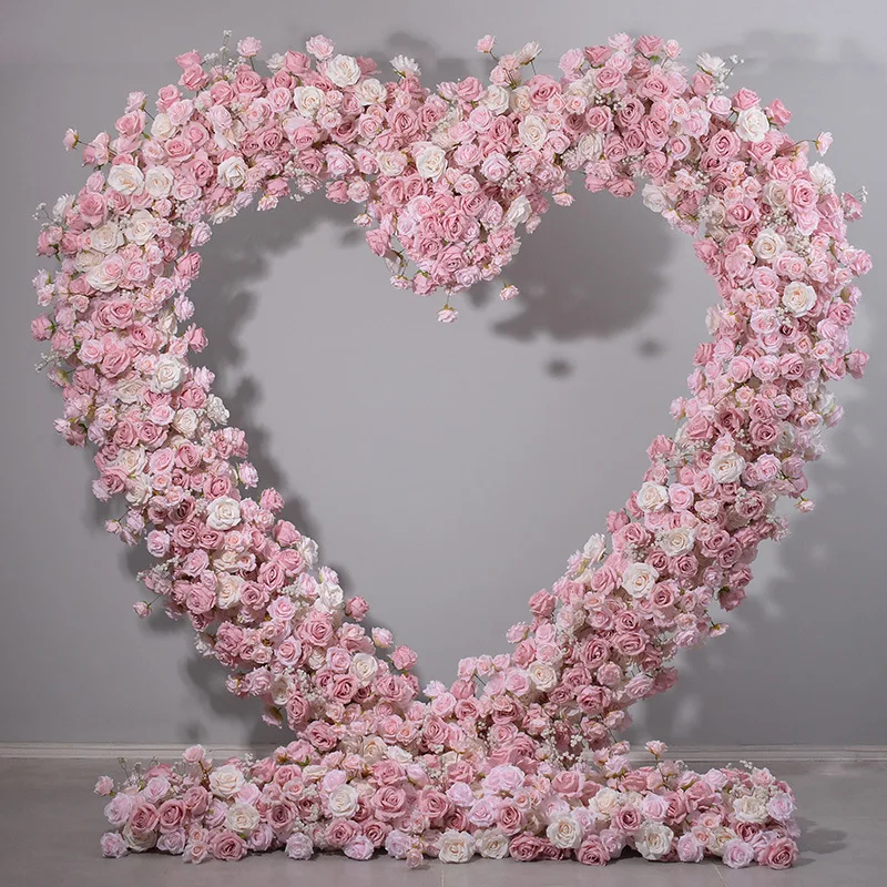 

2.4m pink heart-shaped flower wedding stage background arrangement floral heart-shaped shelf arch decorative fake flowers.