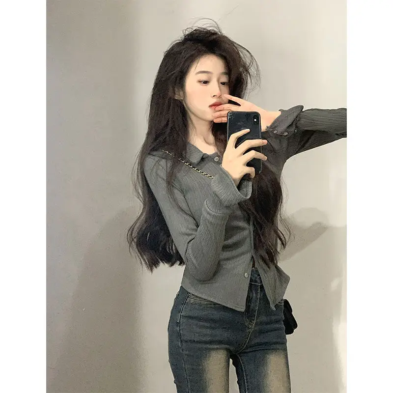 Fashion Lapel Button Solid Color Flare Sleeve Blouses Women's Clothing 2024 Autumn New Slim Office Lady Tops Chic Shirts