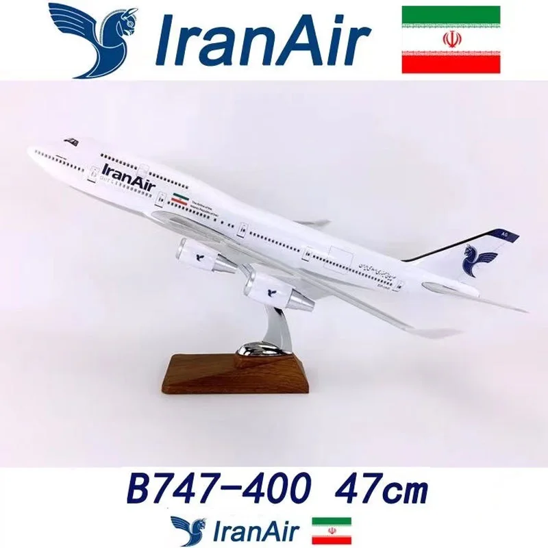 

47cm Iran Air Airway B747 Aircraft Model Resin Die-Cast Simulation Airplane With Lights Wheels Aviation Souvenirs Decoration