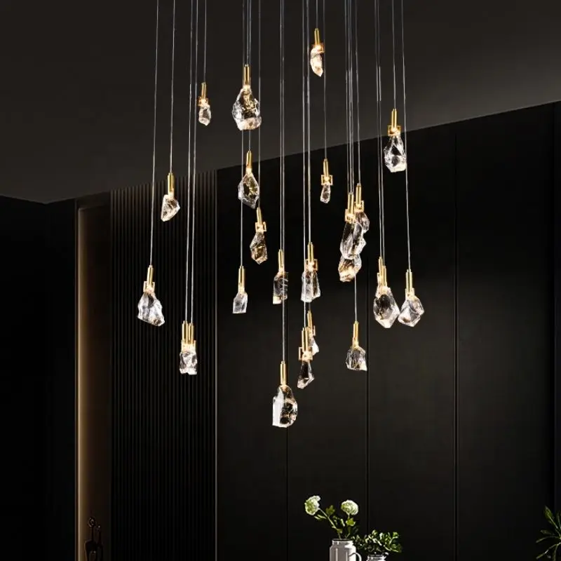 Rose Gold Adjustable Long Pendant Staircase Light Large Modern High Ceiling Spiral Sphere Raindrop K9 Crystal Chandelier