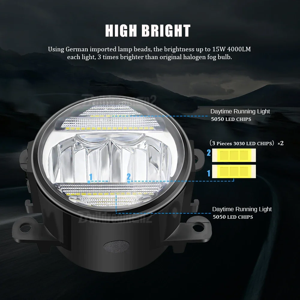 2IN1 Car Front Bumper Fog Light DRL Daytime Running Lamp 30W For Ford Focus Fusion Fiesta C-Max Transit Explorer Edge EcoSport