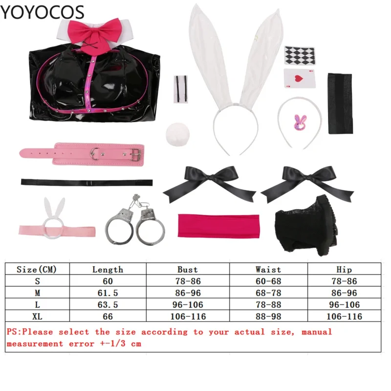 Qq38YOYOCOS Coelhinho de couro envernizado preto sexy fofo fantasia de Halloween cosplay roupas arcos menina