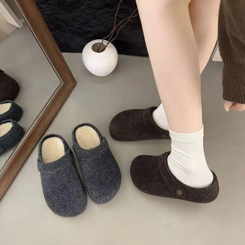 Winter Elegant Round Headed Plush Sexy Flat Casual Cotton Slippers Fashionable and Popular New Comfortable Women's Shoes