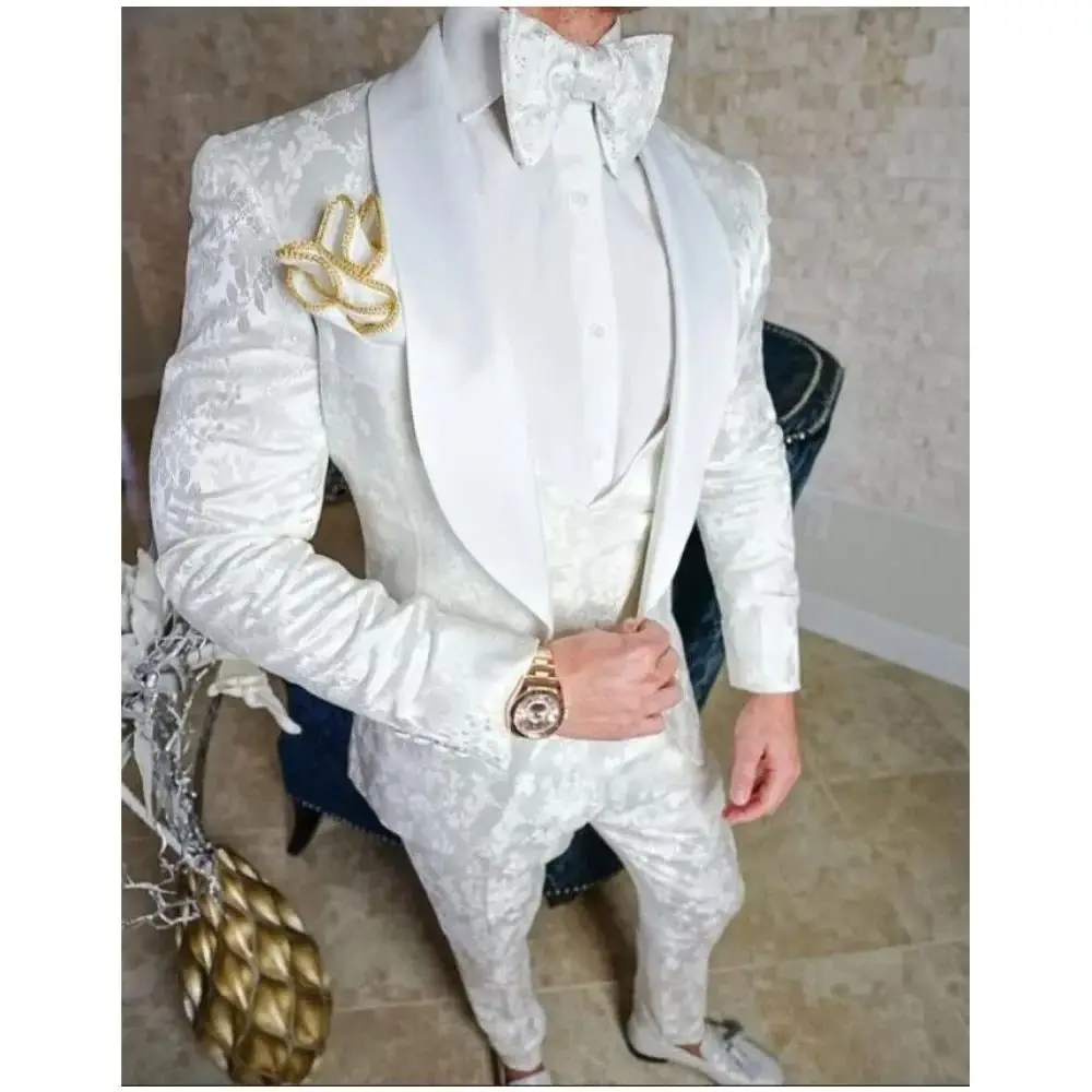 Costumes blancs à chevrons pour hommes, costume à revers châle, zones Me, smoking formel du marié, Terno Mascul37, mariage, mariée, 3 pièces, nouveauté