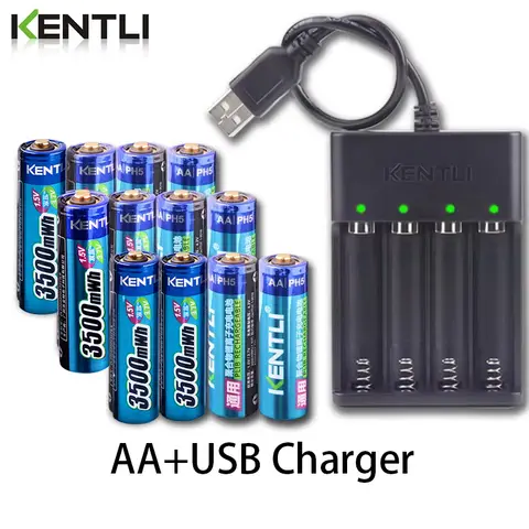AA 1.5V rechargeable lithium battery with 4-channel charger KENTLI