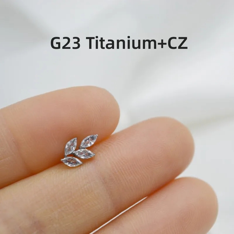 10pcs Body Jewelry G23 Titanium  CZ Leaf Lip Labret Bar Ear Helix Tragus Rook Bar Stud Body Piercing Jewelry  16G~1.2mm NEW
