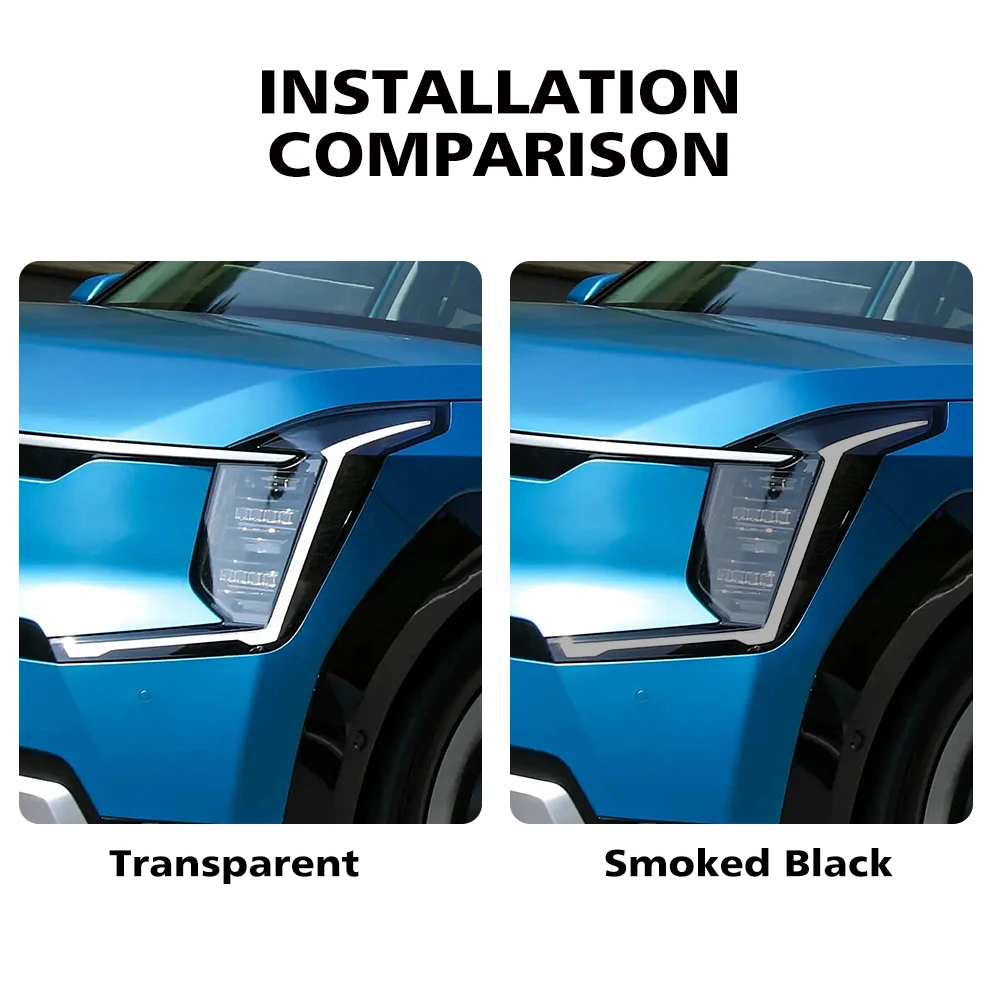 TPU Car Headlight Protective Film for Kia EV9 2024-2026 Smoke Black High-Gloss Pre-Cut PPF Anti-Scratch Vinyl Wrapping Film - view 4