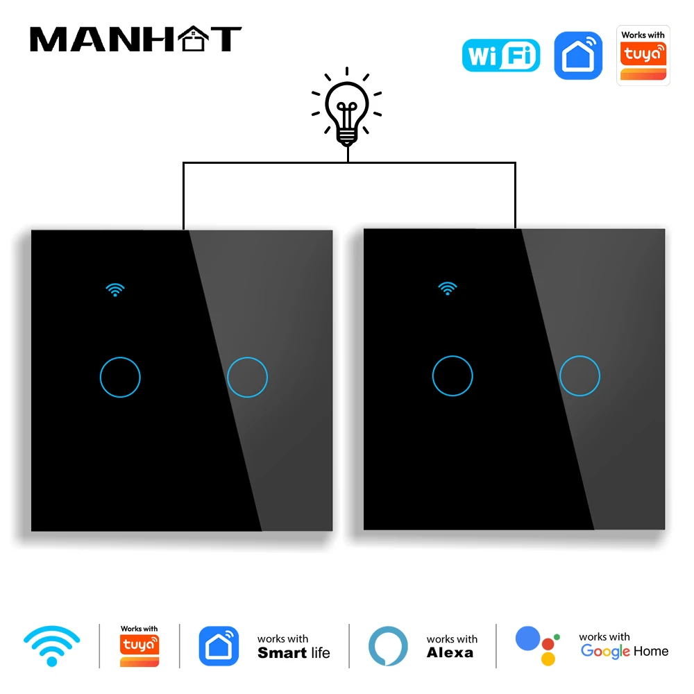 Smart Life WiFi Light Stair Switch 2Gang 1/2/3Way Control Smart Wall Wireless House Touch Cross Switch For Tuya GoogleHome Alexa