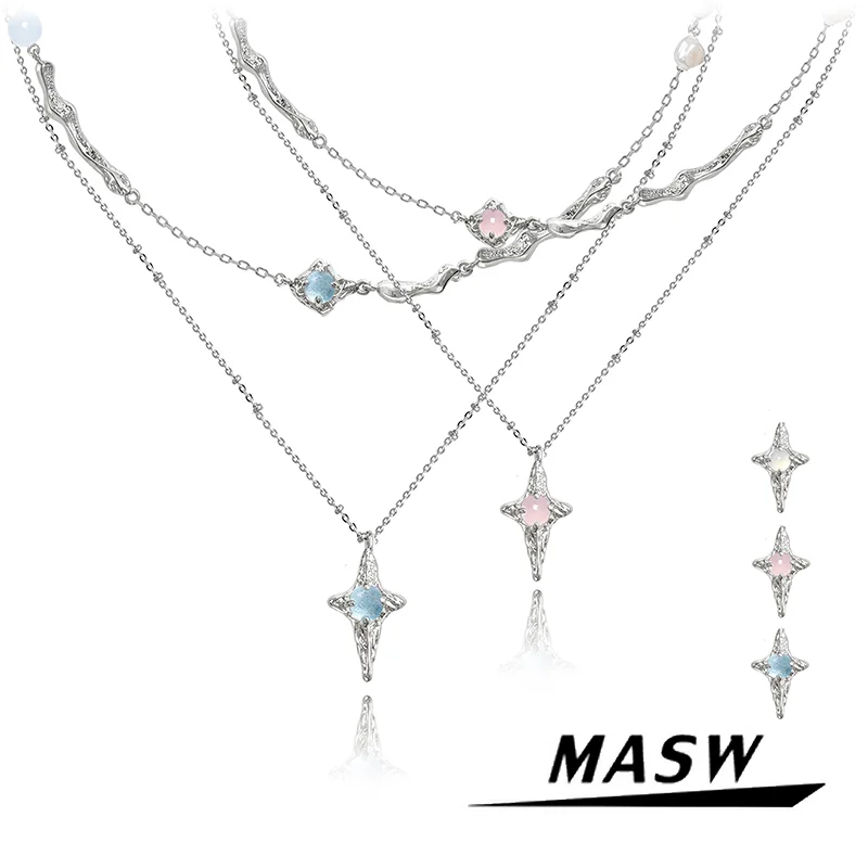 

MASW Original Design Delicate Temperament Thick Silver Color Chain Star Pendant Necklace For Women Girl Gift Fashion Jewelry