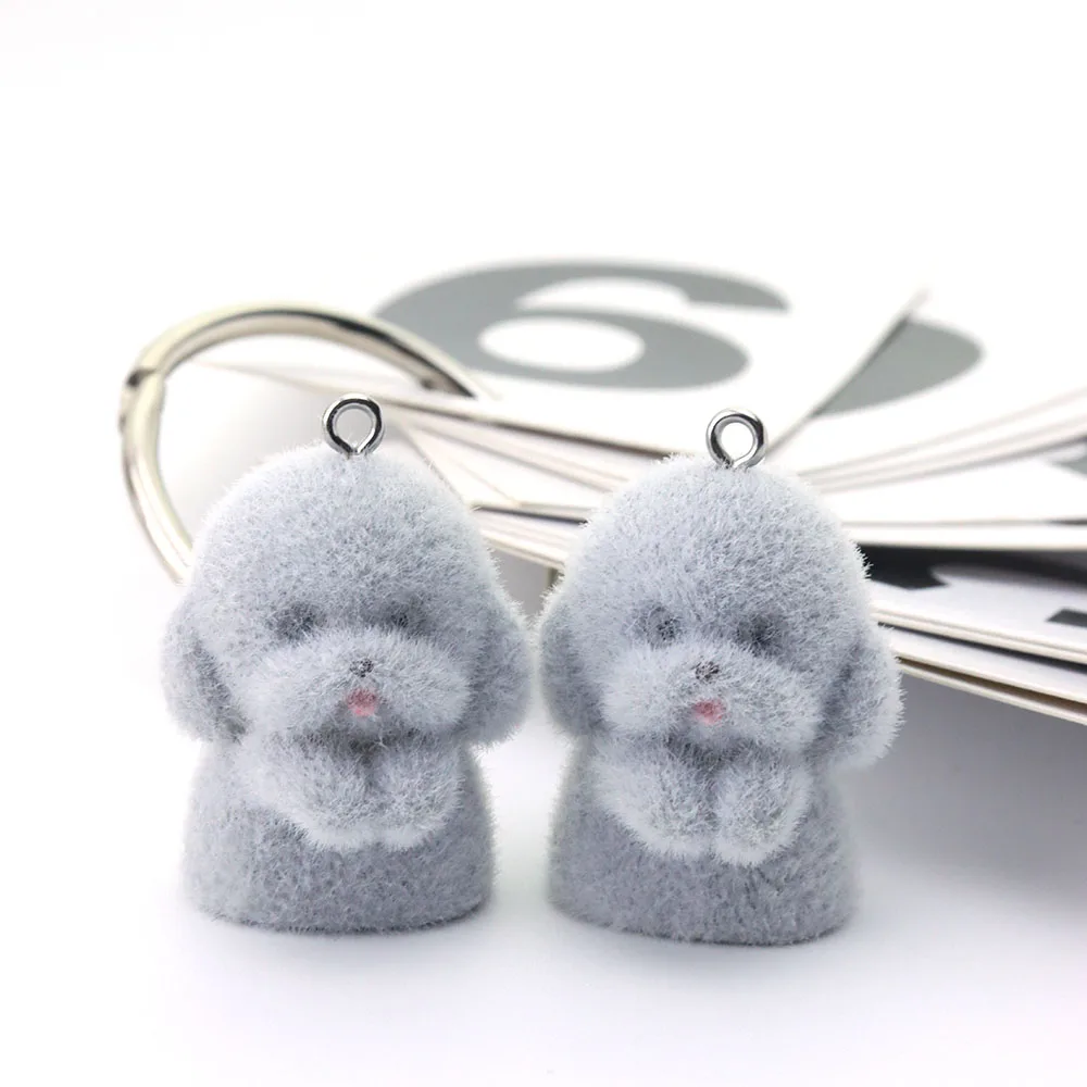 30Pcs 3D Flocking Resin Puppy Charms Cartoon Animal Pendant for Necklaces Earrings Keychain Making DIY Jewelry Accessories