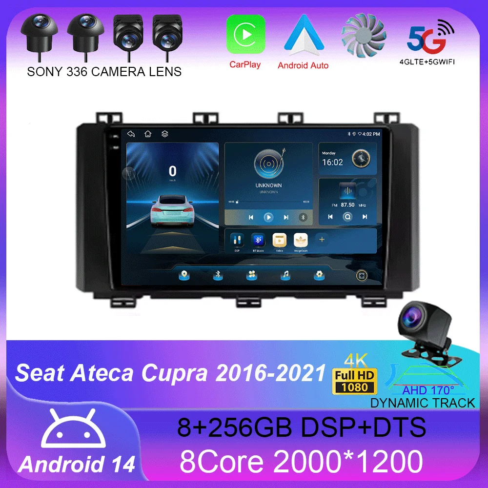 

Android 14 Carplay Auto Car Radio For Seat Ateca Cupra 2016-2021 WIFI+4G Multimedia Video Player Navigation GPS 2 din DVD Stereo