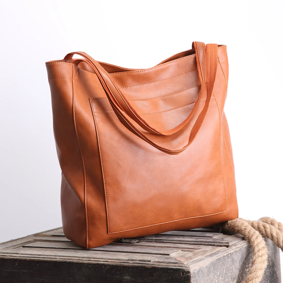 Oil wax pattern soft leather retro vertical Tote bag for women