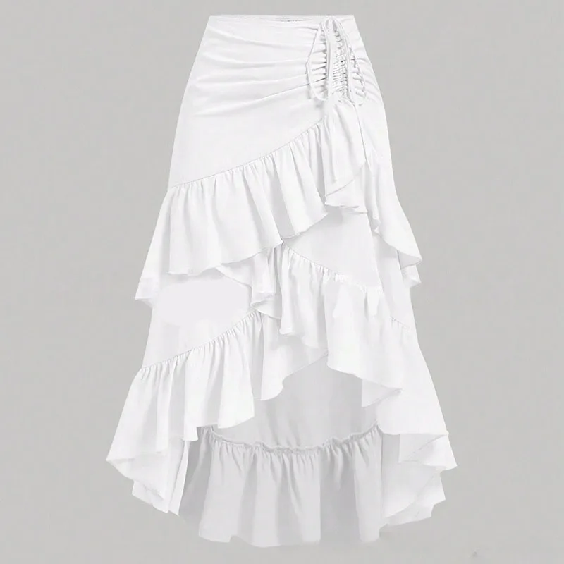 European and American Women's Clothing 2025 Summer New Sweet Fresh High Waist Stitching Slimming Flounce Hem Temperament Skirt