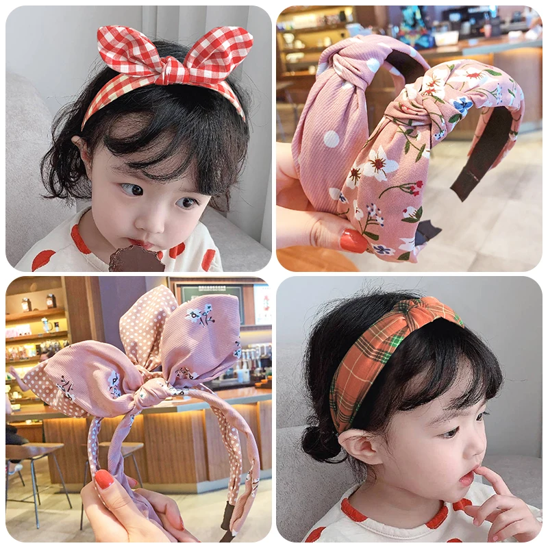 3 Pcs/Set Children Cute Colors Printed Lattice Stripes Hair Hoop Hairbands Girls Lovely Bow Ears Headbands Kids Hair Accessories