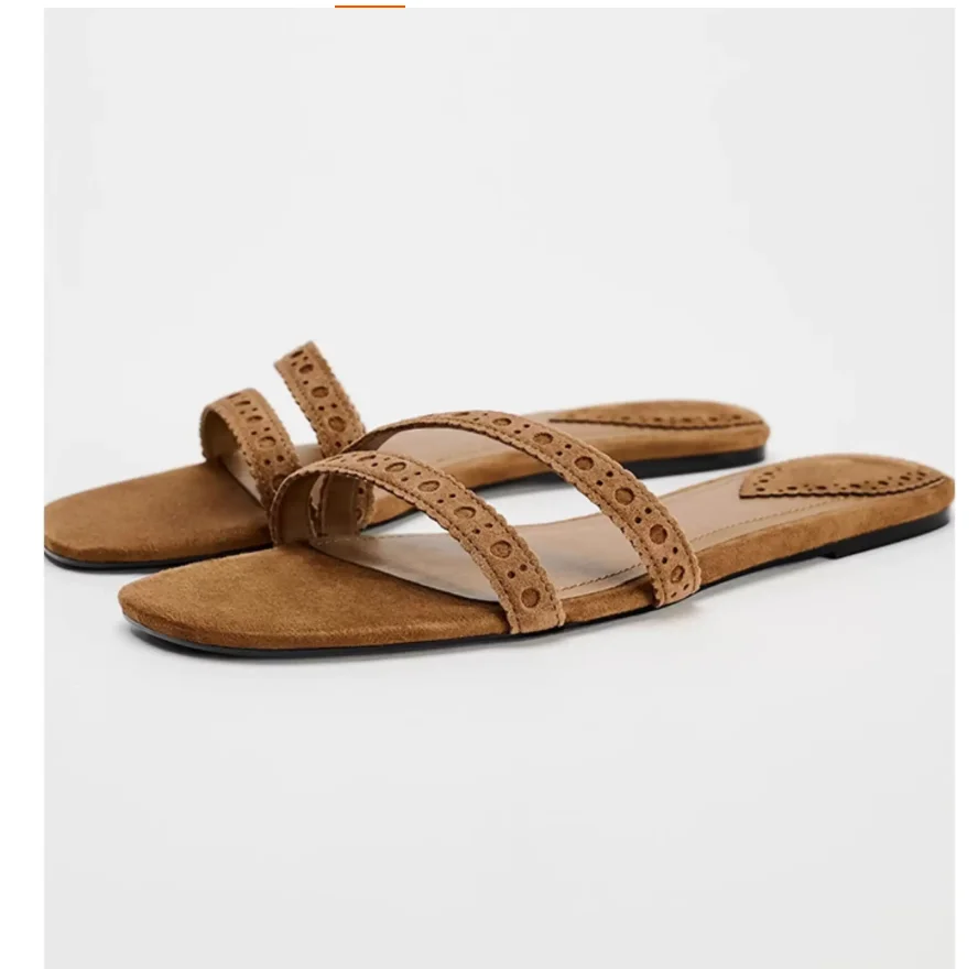 Fashion Concise 2026 Casual Beach Faux Suede Flats Women Strappy Bohemia Boho Ethnic Slides Slippers Mules Shoes Sandalias Mujer