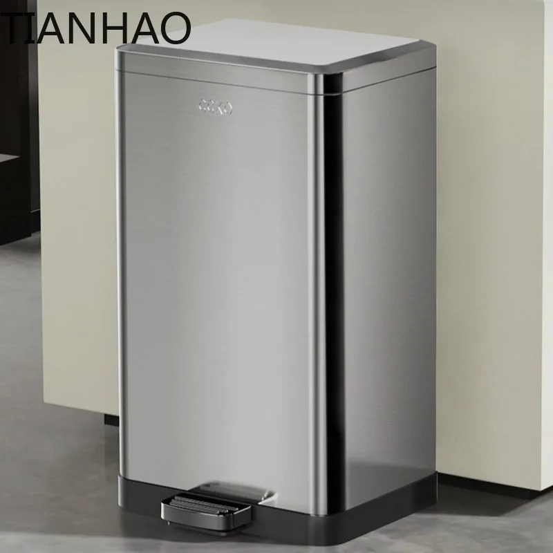 Stainless Steel Kitchen Trash Can Foot-operated Household Large Capacity Bathroom Waterproof Waste Bins Living Room Trash Can
