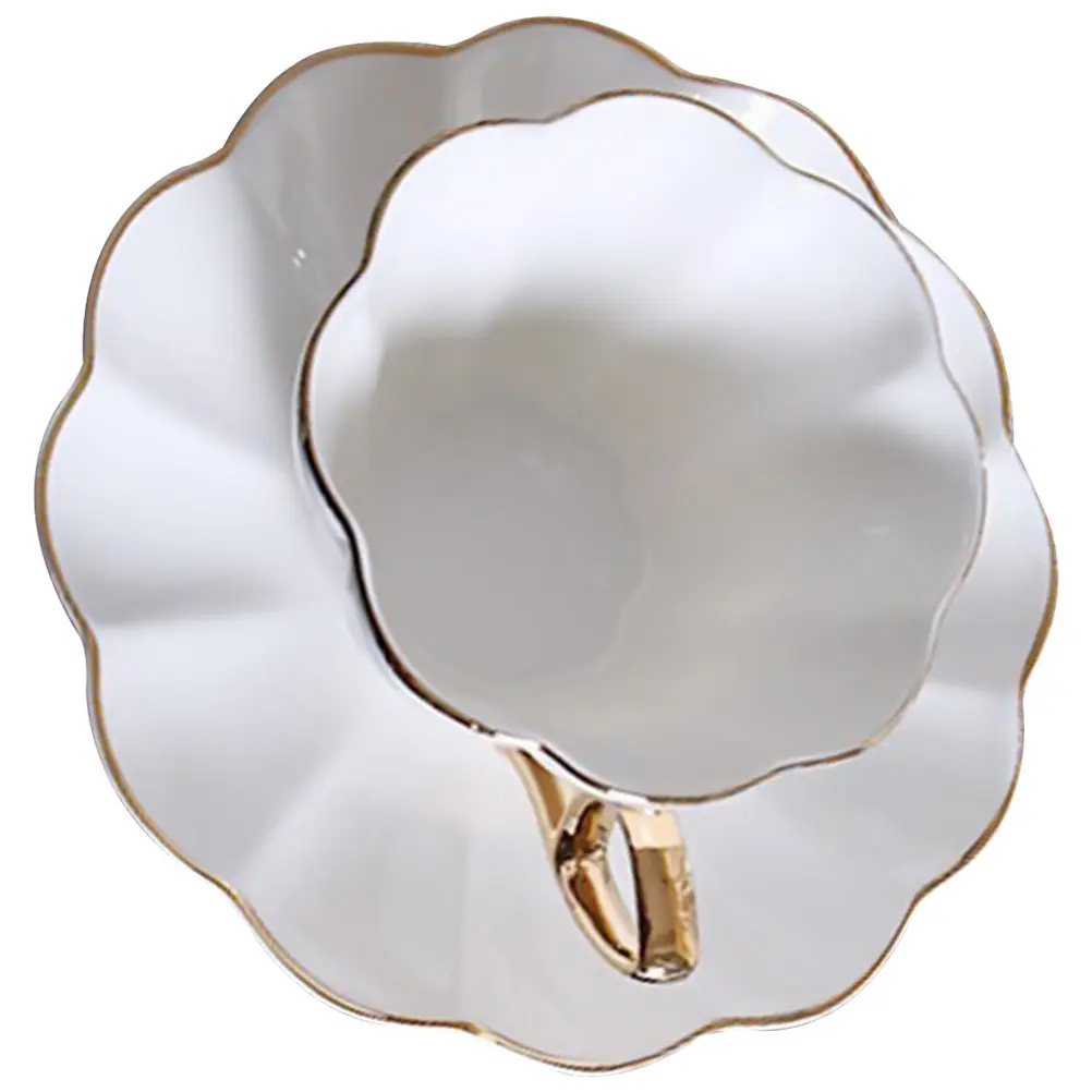 

1 Set Ceramic Coffee Cup Saucer Set Vintage European Style Milk Mug Large Opening Smooth Surface Daily Use Home Coffee Shop