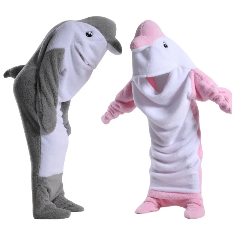 Pink Dolphin Blanket Adult Super Soft Fleece Hooded Onesie Wearable Sleepwear