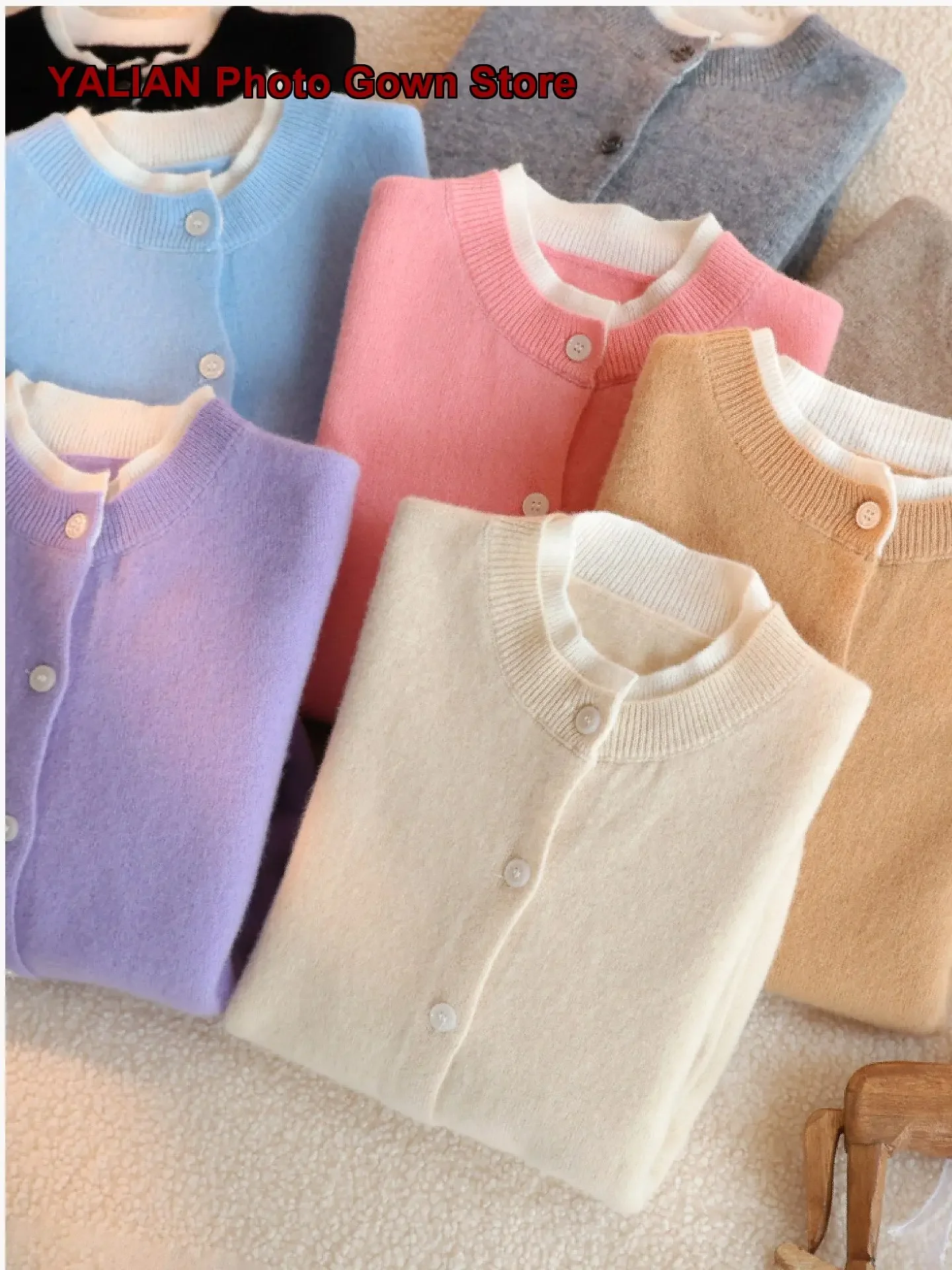 Kids Cashmere Cardigan Girls Boys Solid Color Short-Sleeved Round Neck Thickened Cardigan