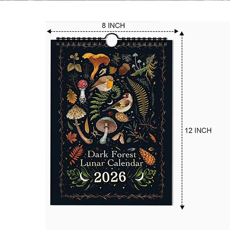 Calendario del bosque oscuro 2026, calendario con ilustración de 12 meses, calendario de colores, calendario decorativo Vertical adecuado para el hogar y la Oficina