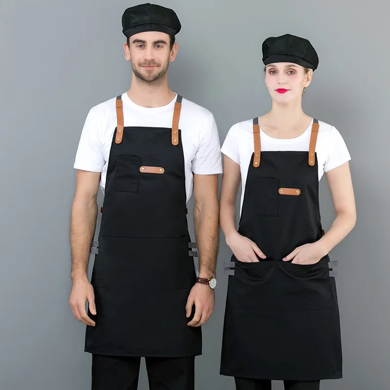 Korean Style Denim Halter Apron - Thin Breathable Canvas Work Apron for Bubble Tea Shops, Supermarkets & Western Restaurants