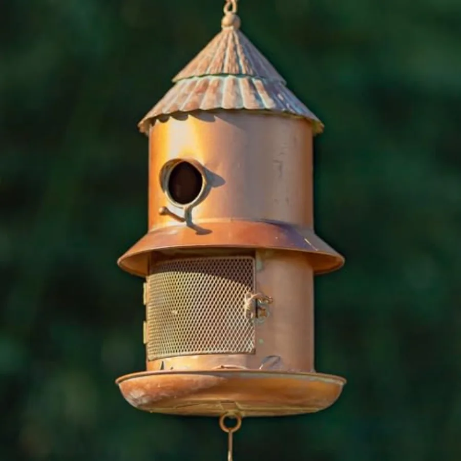 

Hanging Birdhouse Feeder Chimes for outdoor use antique copper metal rustic brown finish weather-resistant and decorative