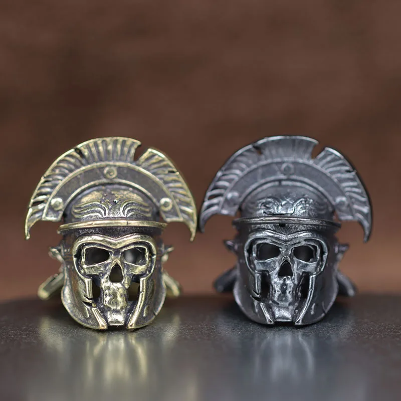 Fan Shape Helmet Skull Head Knife Beads DIY Paracord Lanyard Pendant Retro Punk Metal Brass Samurai EDC Outdoor Tool Accessories