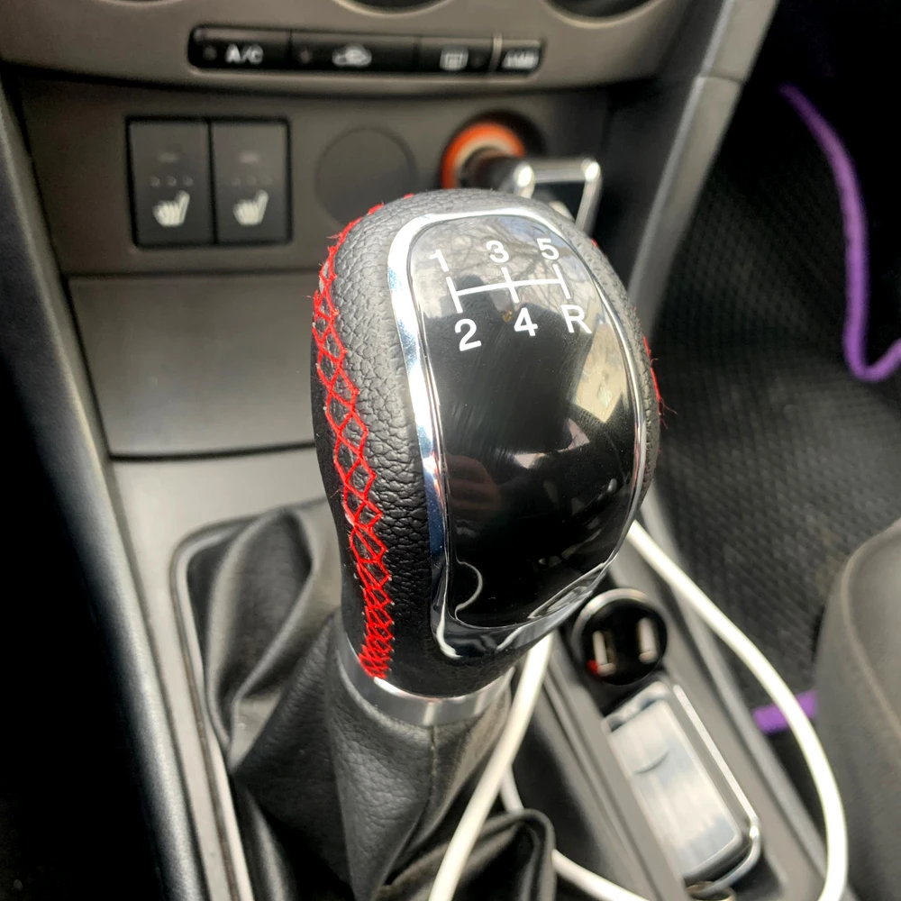 Universal 5/6 Speed Gear Shift Knob Shifter Lever Handle Stick PU Leather Auto Accessories For All Manual Car 5/6 Speed Univers