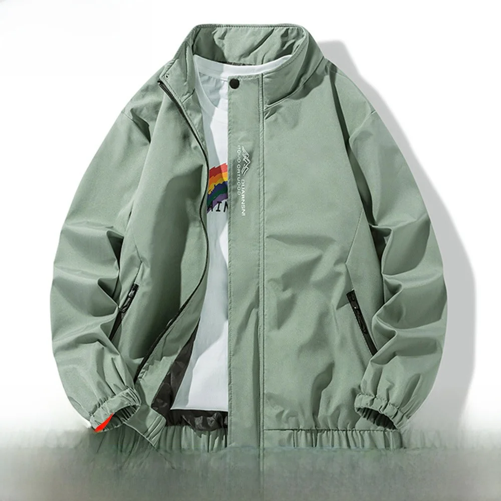 

Мужская модная осенняя куртка для активного отдыха, повседневная ветровка с воротником-стойкой, на молнии, из полиэстера, с длинными рукавами