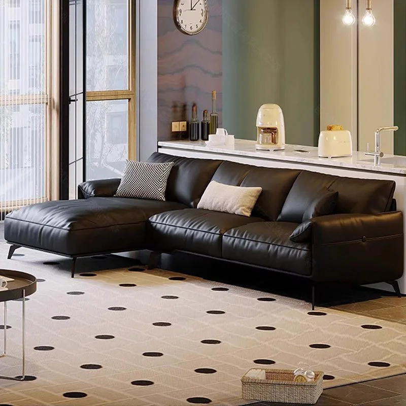 Elephant Ears Brown Leather Small Apartment High Leather Art Sofa Black