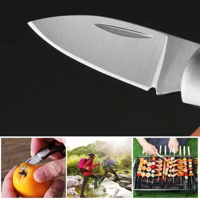 Outdoor Folding Knife Wooden Handle Knife Portable Self-defense Camping Tool Gift Unpacking Pocket Fruit Knife Key Chain Pendant