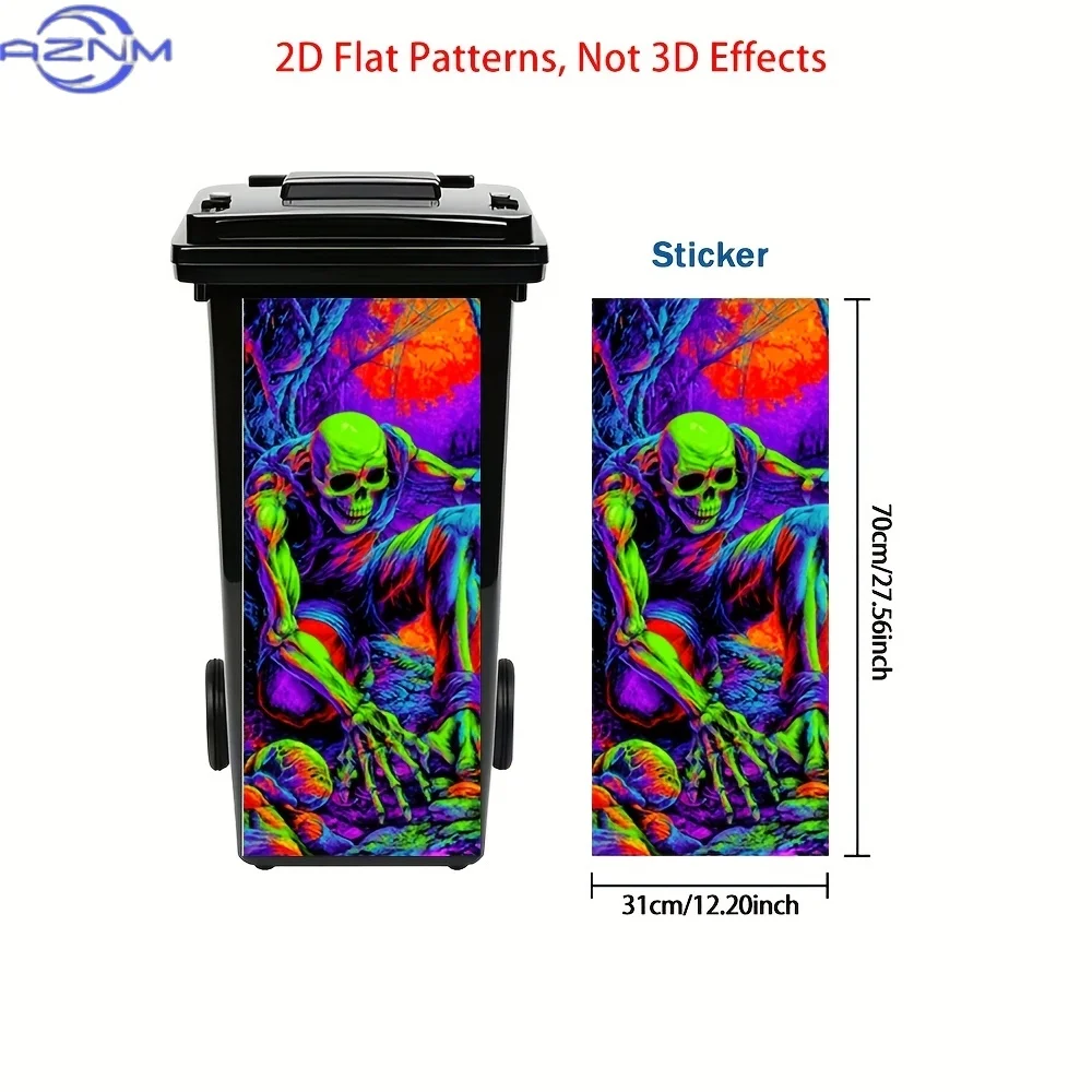 Neon Glow-in-the-Dark Style Psychedelic Skull & Spider PVC Sticker - Self-Adhesive Removable Decal for Walls, Trash Cans, Gard view 3
