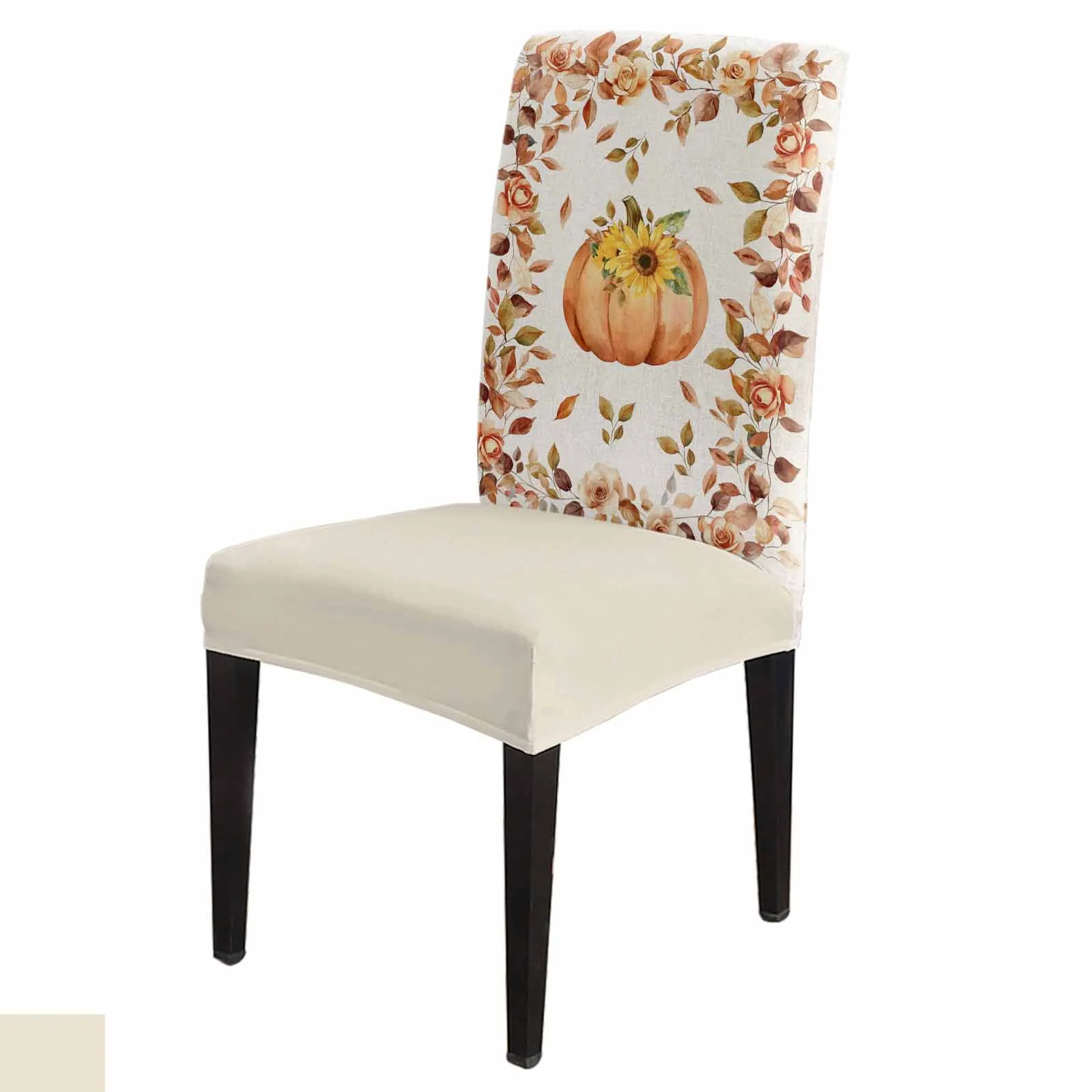 

Linen Background Thanksgiving Pumpkin Spandex Chair Cover Office Banquet Chair Protector Cover Stretch for Dining Room