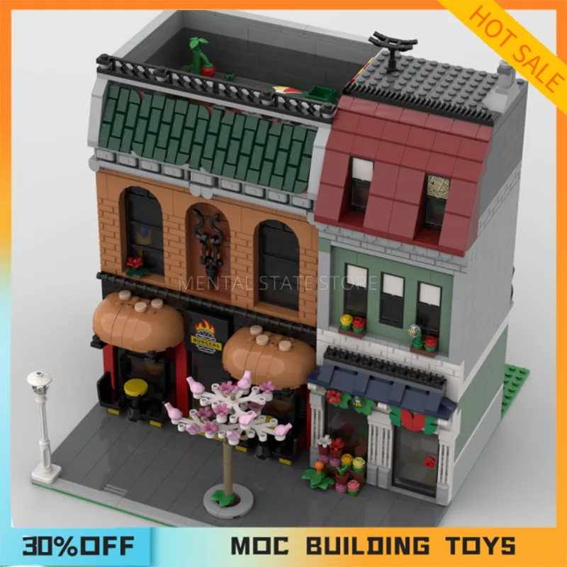 2208 pz personalizzato MOC modulare Burger House & fiorista Building Blocks tecnologia mattoni fai da te assemblaggio creativo giocattoli regali di festa