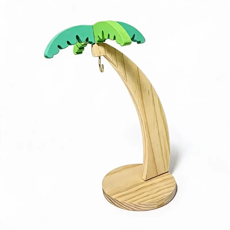Wooden Hanging Banana Storage Rack with Hook Vertical Fruit Holder Simulated Leaf Decor for Kitchen