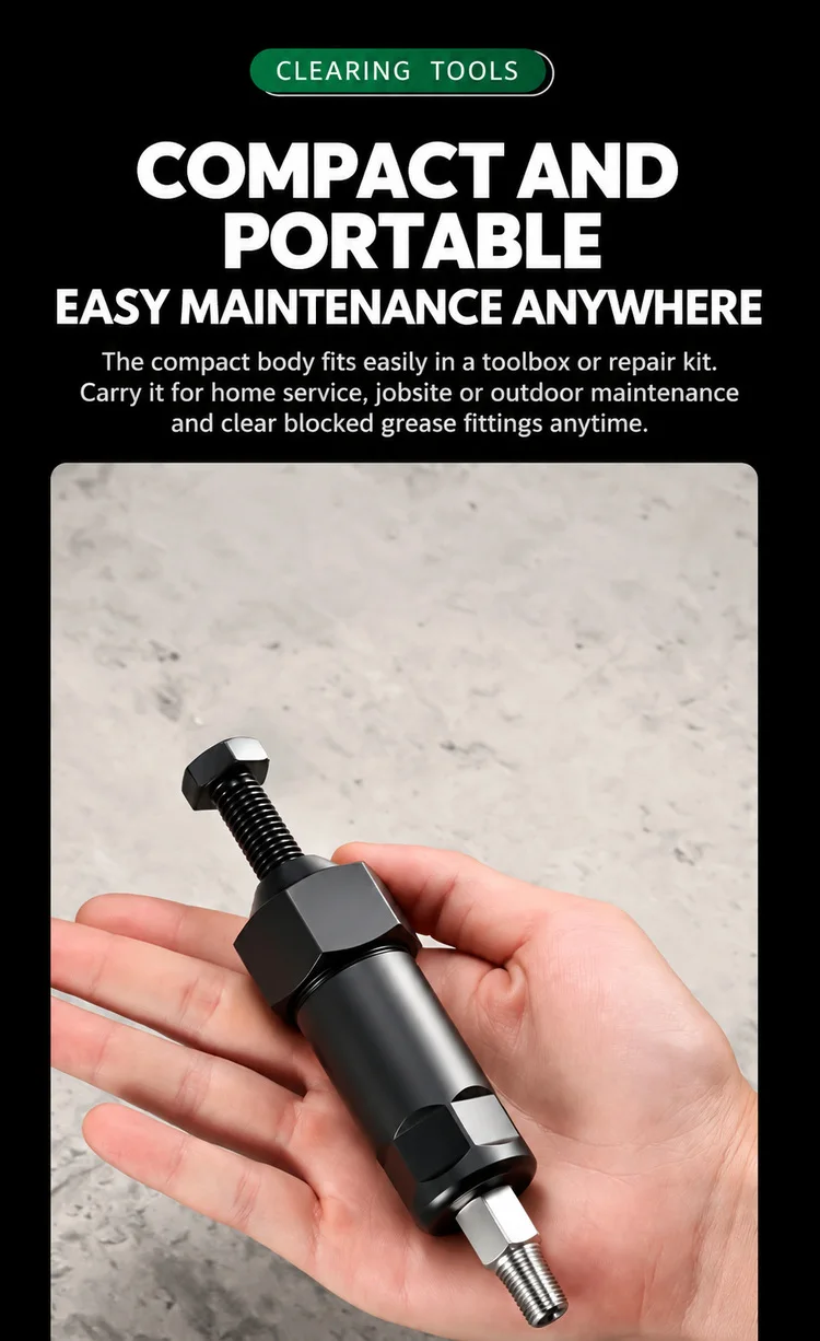 Schmierfittings-Entstopfer-Werkzeug mit Legierungsstößel, 6/8/10mm-Adaptern, kurzen und langen Stäben für verstopfte Schmierleitungen – Detail 14