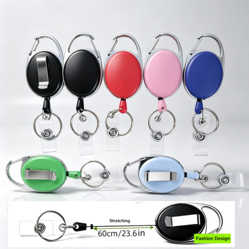 Retractable Badge Reel, Retractable Badge Holders with Carabiner Reel Clip and Key Ring for Office Work,Hospitals, and Outdoor