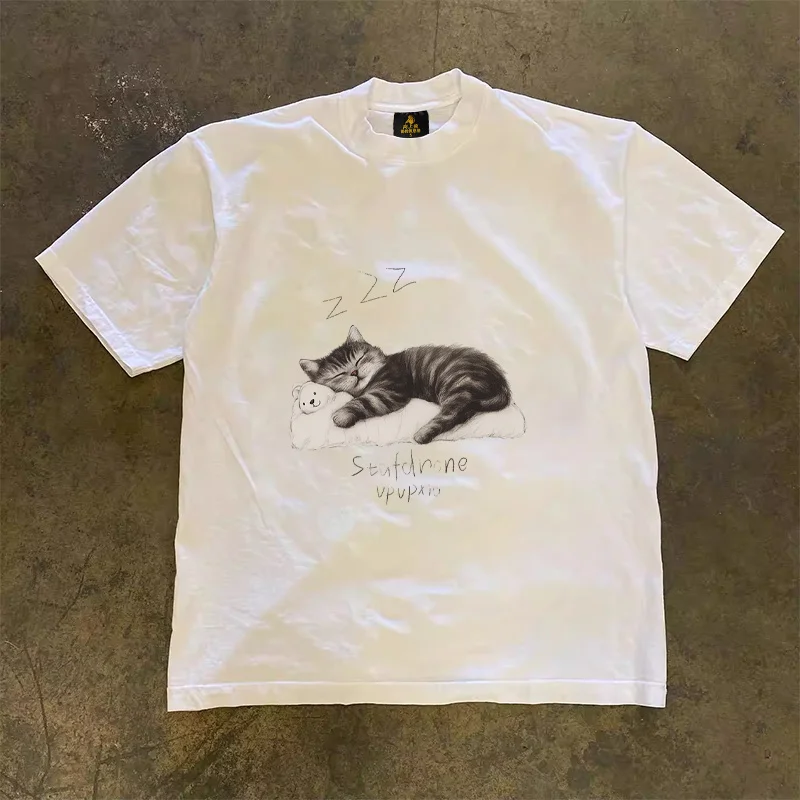 Loose Fit Cotton T-Shirt Unisex Short Sleeve Double Thread UPUPXIA Hero Print Sweat Absorbent round Neck Casual Summer Top