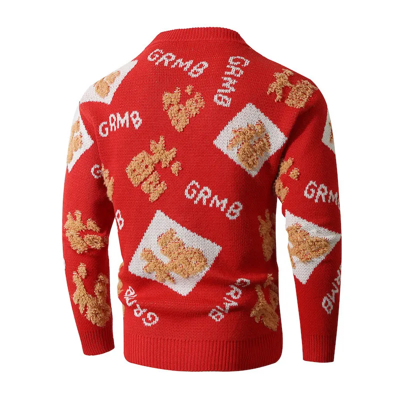 M-XXXL Sweater rajut lengan panjang uniseks, Sweater Tahun Baru China, Jumper Natal rajut kasual leher bulat, Sweater natal ukuran Plus untuk pria dan wanita