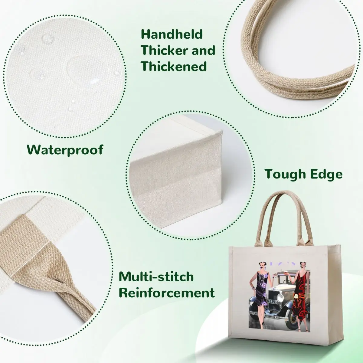 The Roaring 20’s with a Vintage White Car Tote Bag tote bags aesthetic Canvas bag handbag