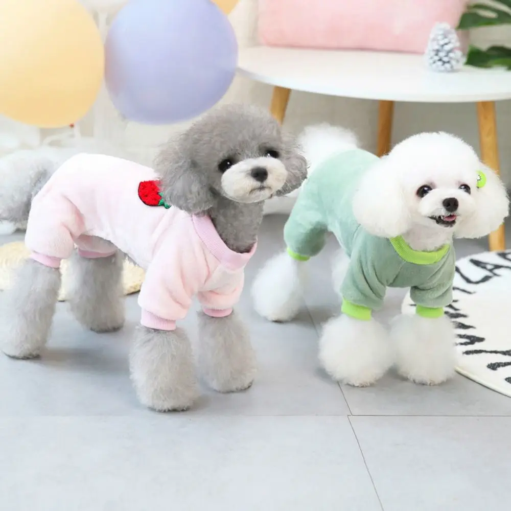 Cute Fruit Printed Dogs Pajamas Soft Comfortable Dog Four-leg Jumpsuit Warm Dog Bodysuit Clothing Winter Dog Clothes Indoor