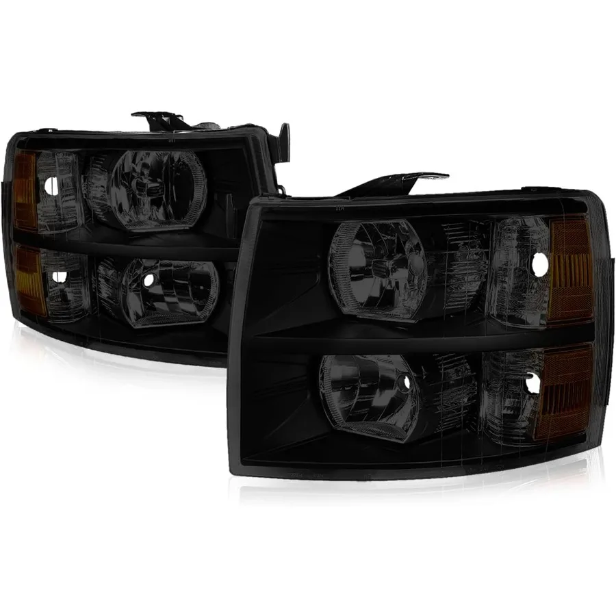 مجموعة المصابيح الأمامية المتوافقة مع 20072014 تشيفي سيلفرادو 1500 للسائق ومصابيح الهالوجين الجانبية للركاب لاستبدال E #1