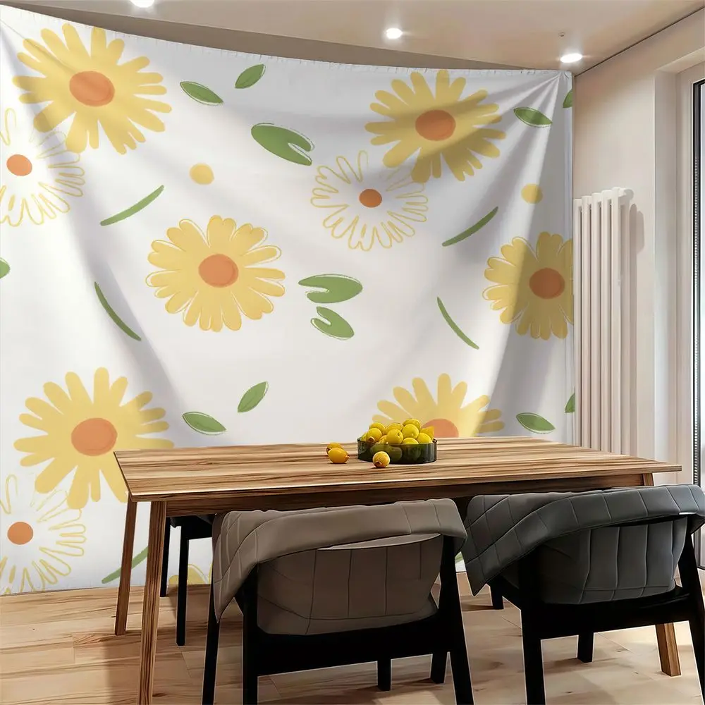Cute Hand Drawn Daisy Floral Digital Print Tapestry Wall Hanging Tapestries Wall Blanket Cottage Dorm Wall Backdrop Decor
