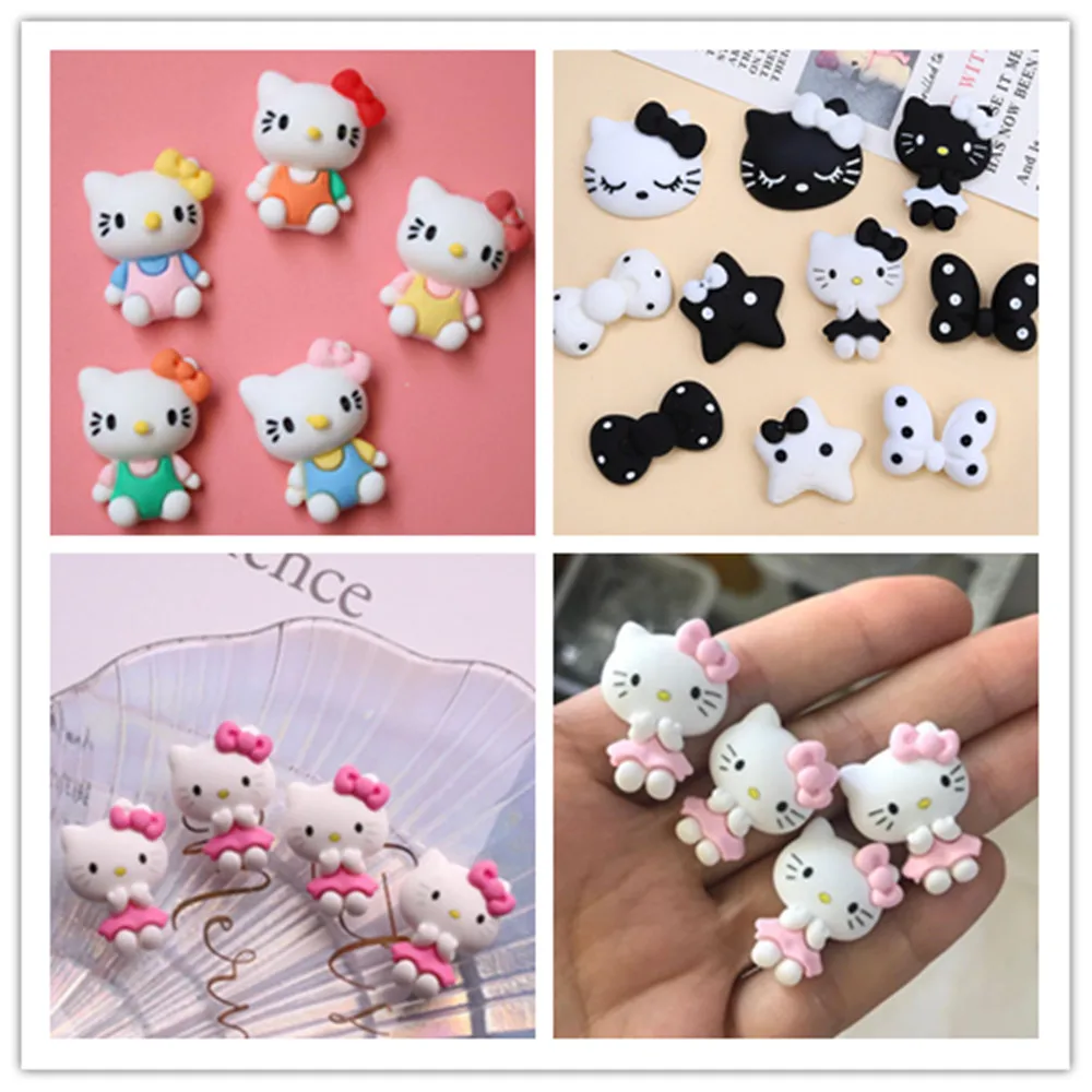 100pcs Cartoon Resin Sanrio Hello Kitty Charms Flatback Cabochon Kawaii Dollhouse Decor DIY Crafts Accessories