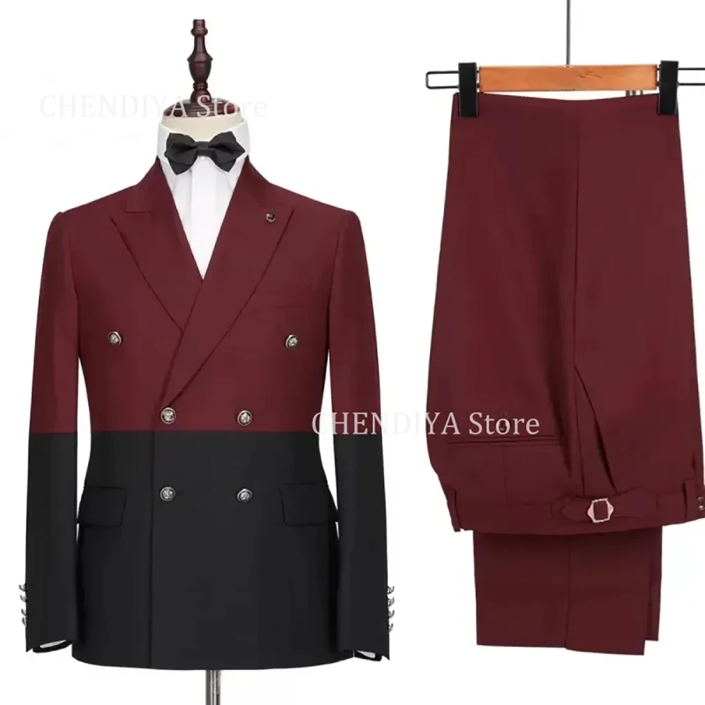 

Assorted Colors Men's Suits Chic Double Breasted Peaked Lapel Custom-Made Suit Smart Casual Slim Fit 2 Piece Jacket Pants